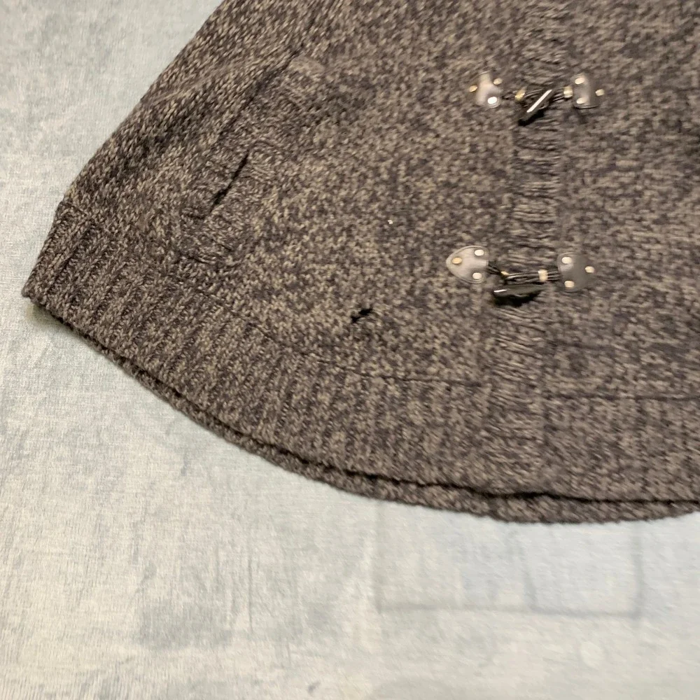 Michael Kors Cape Poncho Sweater Womens M Grey Wool Knit Toggle Button Mock Neck